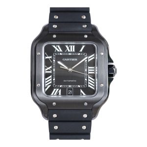 Santos de Cartier 40mm Black Dial in PVD on Black Rubber Strap