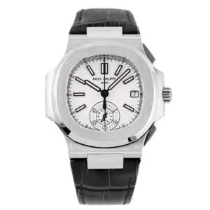 Nautilus 5980/1A-019 quadrante bianco in acciaio su cinturino in pelle