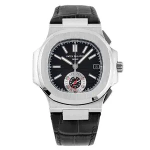Nautilus 5980/1A-014 quadrante nero in acciaio su cinturino in pelle