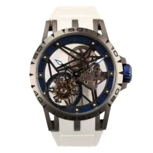 Excalibur Spider Skeleton Flying Tourbillon con correa de caucho blanca