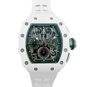 RM 011-02 Le Mans Classic Chronograph en verde con correa de caucho blanca