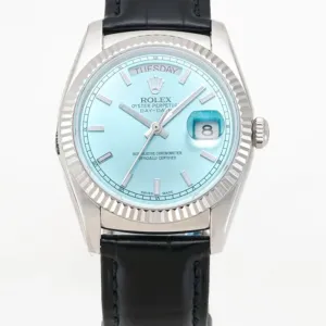 Day-Date 40 Ice Blue Dial in White Gold on Leather Strap