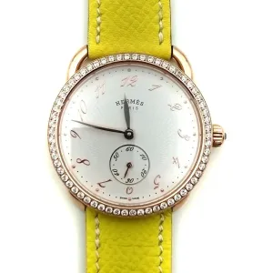 Arceau Petite Rose Gold with Diamond Bezel on Yellow Epsom Leather Strap