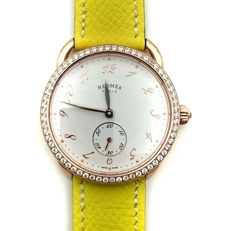 Arceau Petite Rose Gold with Diamond Bezel on Yellow Epsom Leather Strap