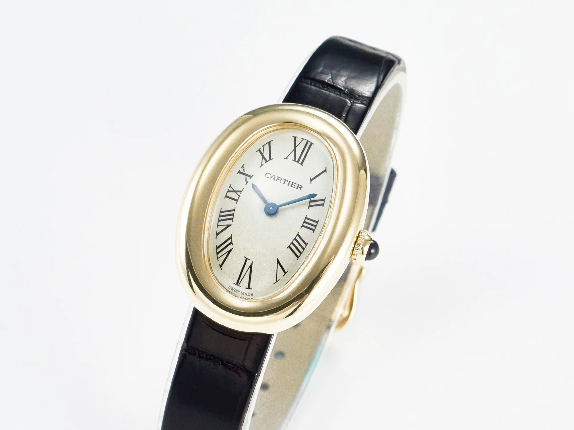 Baignoire De Cartier YG DRF 1:1 Best Edition Silver Dial on Black Leather Strap Swiss Quartz