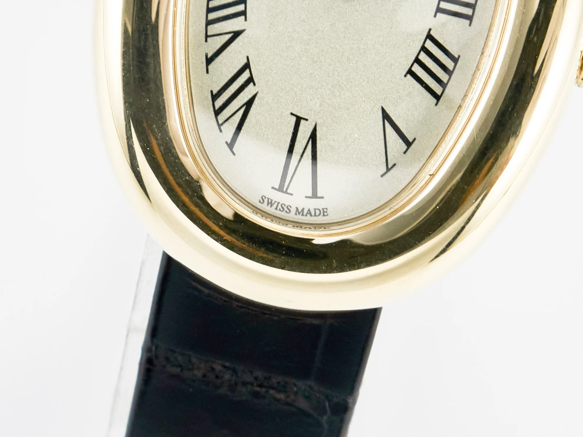 Baignoire De Cartier YG DRF 1:1 Best Edition Silver Dial on Black Leather Strap Swiss Quartz