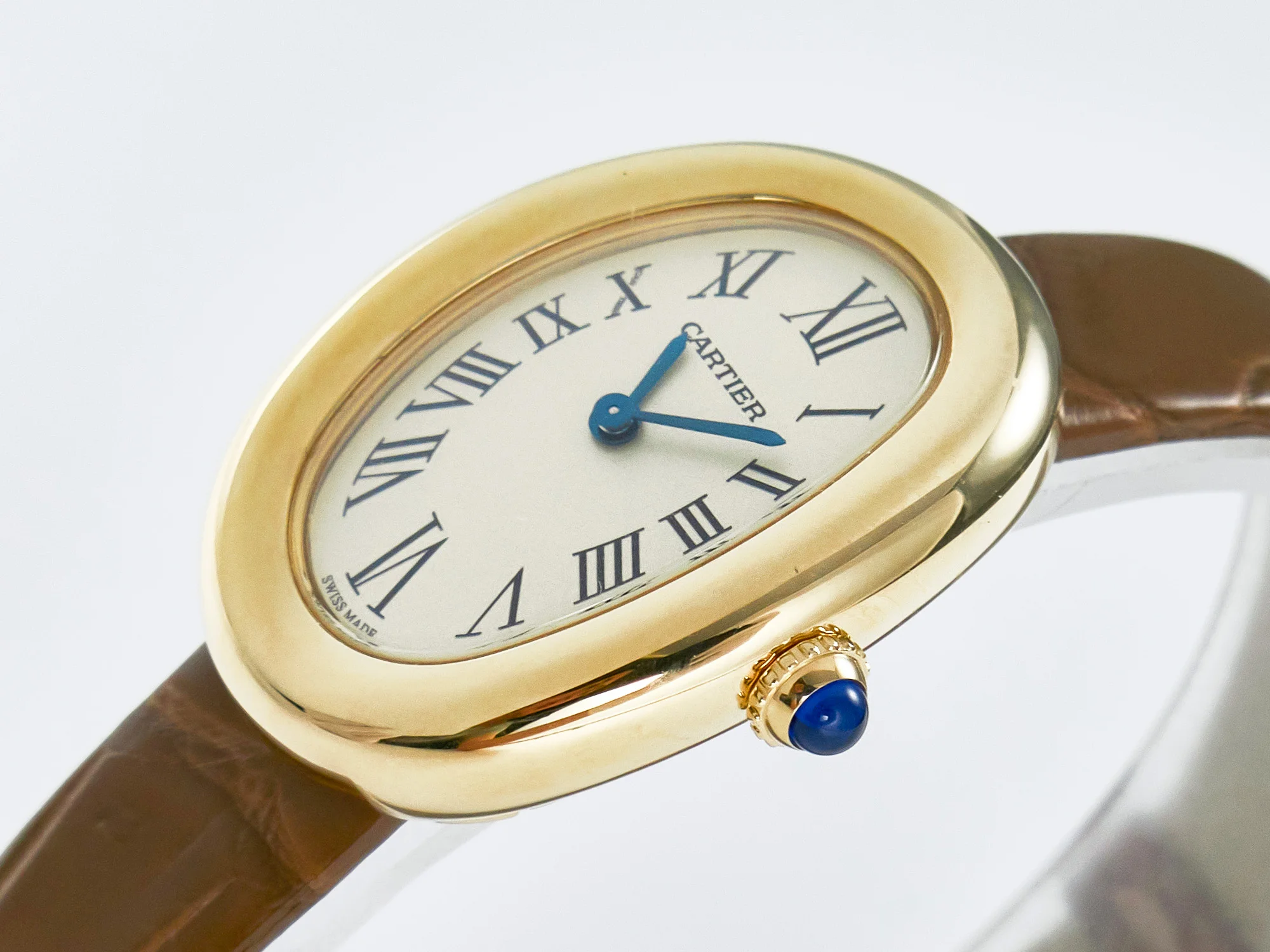 Baignoire De Cartier YG DRF 1:1 Best Edition Silver Dial on Brown Leather Strap Swiss Quartz