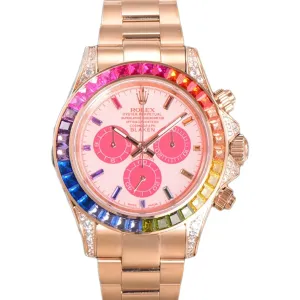 Blaken Daytona Pink Dial with Rainbow Diamond Bezel in Rose Gold