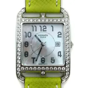 Cape Cod Steel with Diamond Bezel on Green Epsom Leather Strap