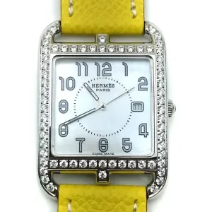 Cape Cod Steel with Diamond Bezel on Yellow Epsom Leather Strap