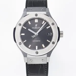 Classic Fusion 38mm SS JJF 1:1 Best Edition Gray Dial on Black Gummy Leather Strap