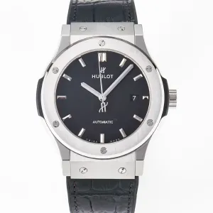 Classic Fusion 42mm SS JJF 1:1 Best Edition Black Dial on Black Gummy Leather Strap