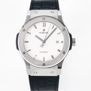 Classic Fusion 42mm SS JJF 1:1 Best Edition White Dial on Black Gummy Leather Strap