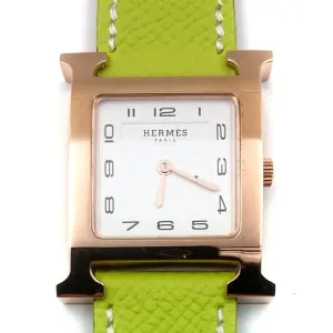 Heure H Rose Gold on Green Epsom Leather Strap