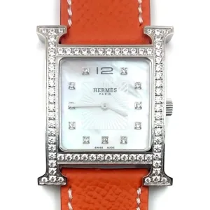 Heure H Steel with Diamond Bezel and Markers on Orange Epsom Leather Strap