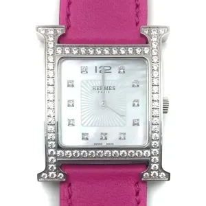 Heure H Steel with Diamond Bezel and Markers on Pink Fjord Leather Strap