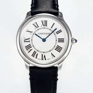Ronde De Cartier 36mm DRF 1:1 Best Edition Sandblasted Silver-Plated White Dial on Black Leather Strap Ronda Quartz