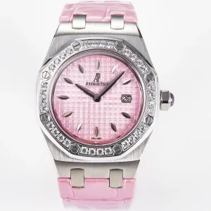 Royal Oak Offshore Ladies 33mm SS DRF Best Edition Pink Dial Diamonds Bezel on Pink Leather Strap ETA Quartz